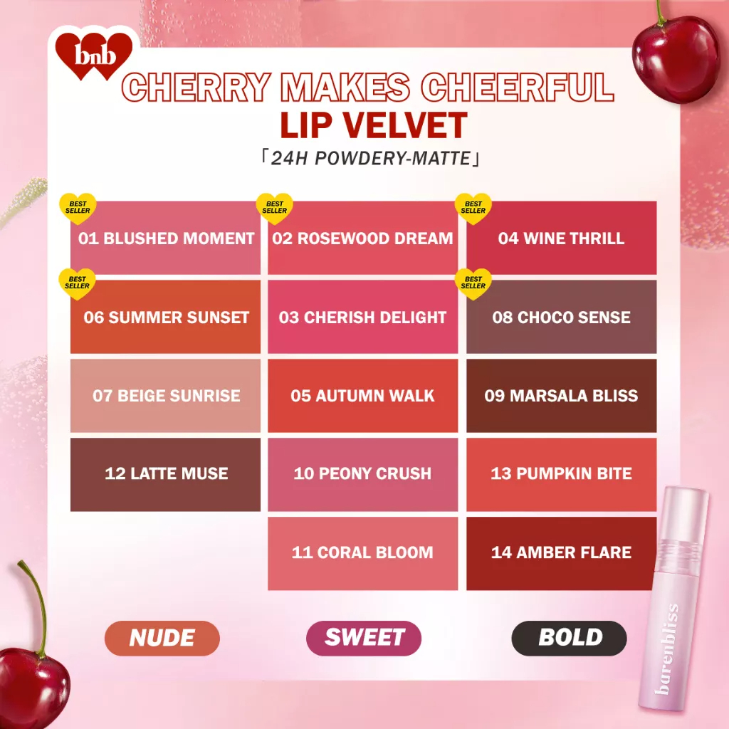 BNB BARENBLISS Cherry Makes Cheerful LIP VELVET - LIP VELVET BNB MURAH