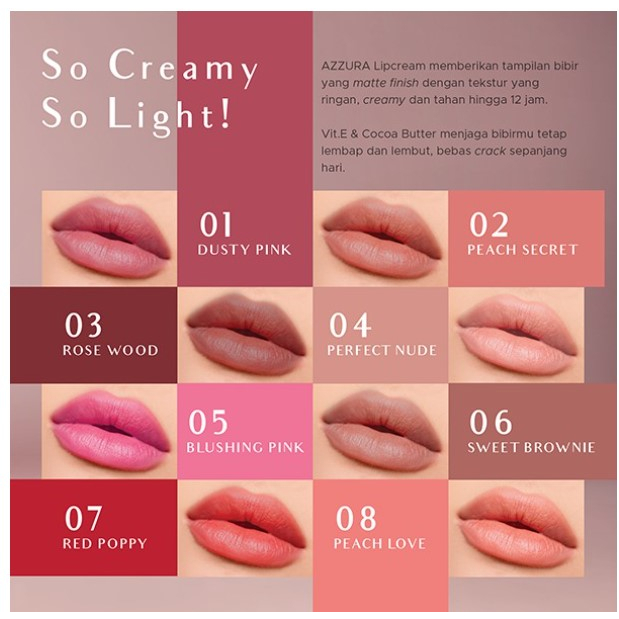 [BPOM] AZZURA Matte Lipcream Lipstik Matte 100%ORI Lip Cream So Creamy Light Texture Energize You Co
