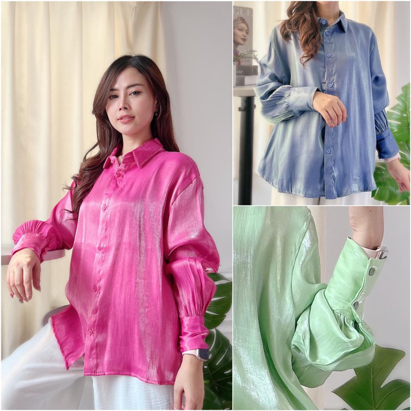 AFI - EC - ⭐️ PREMIUM SHIMMER ⭐️ Feeza JUMBO XXL SHIMMER Top / Kemeja Wanita ( Semi Transparant ) Korean Style