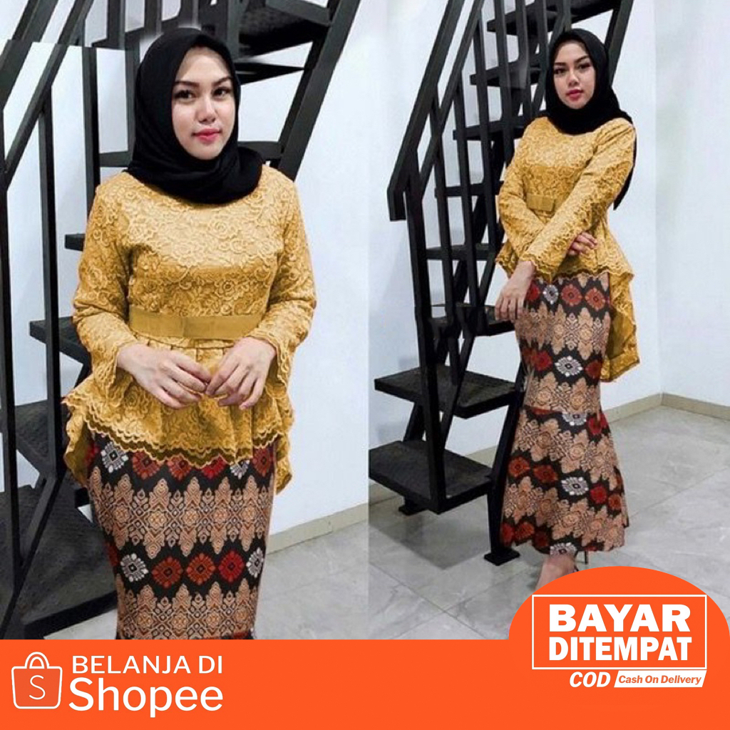 Set Kebaya Wisuda Batik Wanita Brukat Corneli /Kebaya Kondangan Mewah Best seller