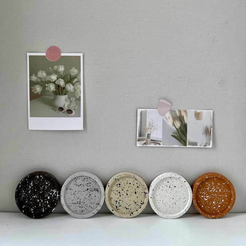 Coaster Round Aesthetic 8cm | Tatakan Gelas Lilin Bulat Unik |  Circle Korean Tray Serap Air | Properti Foto Nampan Korea |  Home Decor | Concrete Semen Anti Air