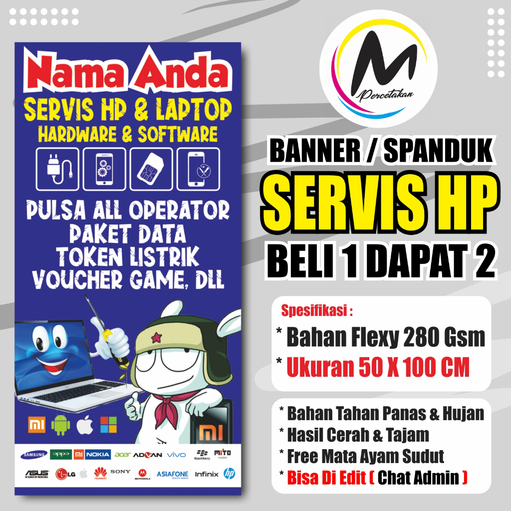 CETAK BANNER SERVIS HP / SPANDUK KONTER