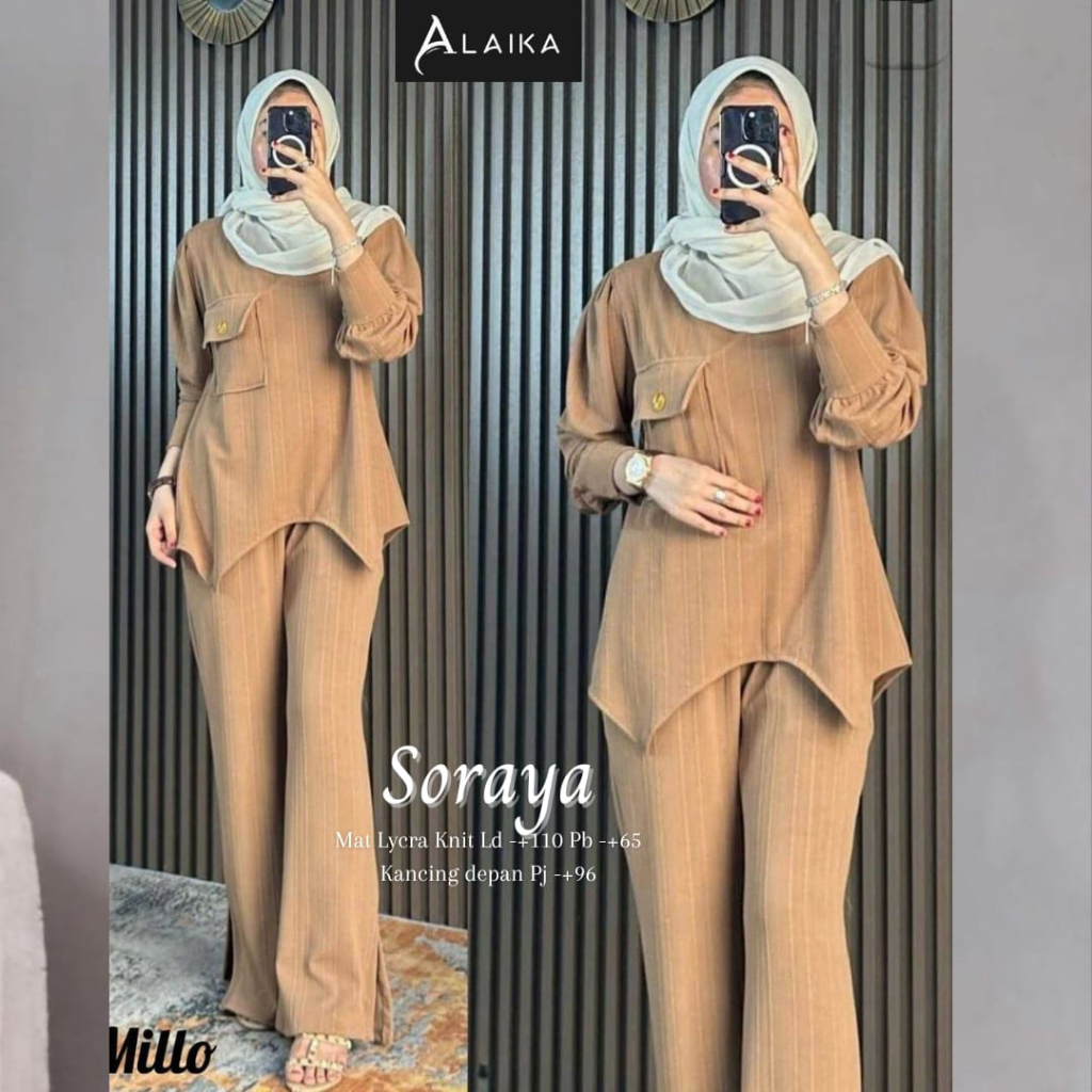 Soraya Set Setelan Lycra Knit Muslim Atasan Wanita Original Produk By Alaika