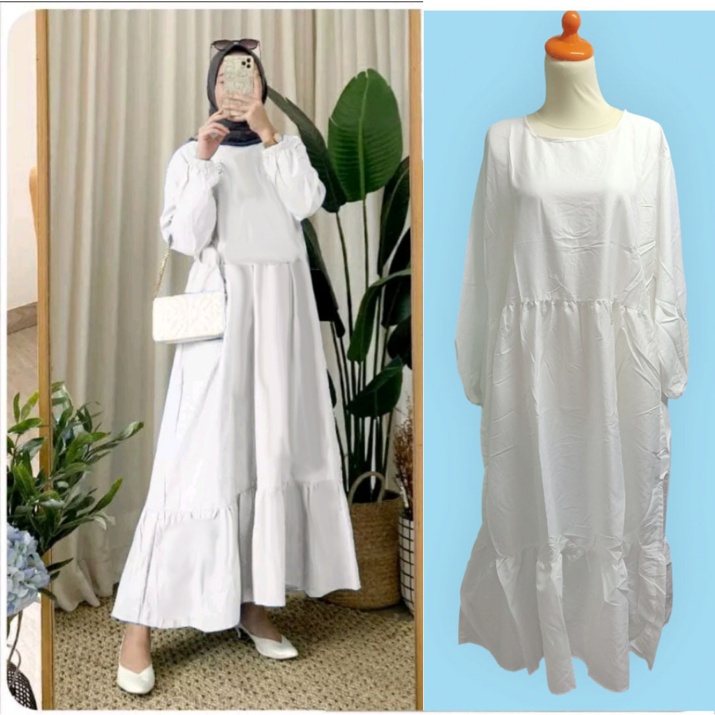 Gamis long dress tangan panjang tingkat 960