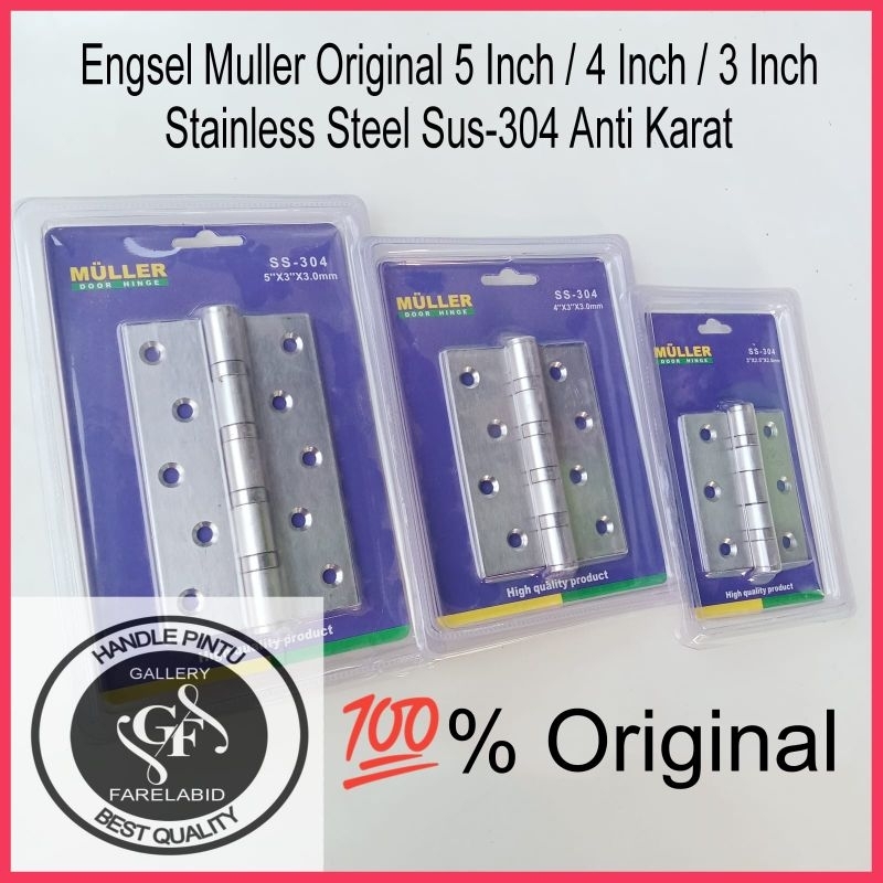 Engsel Pintu Rumah Muller Original 5 Inchi 4 Inch 3 Inci Sus-304 Stainless Steel Anti Karat