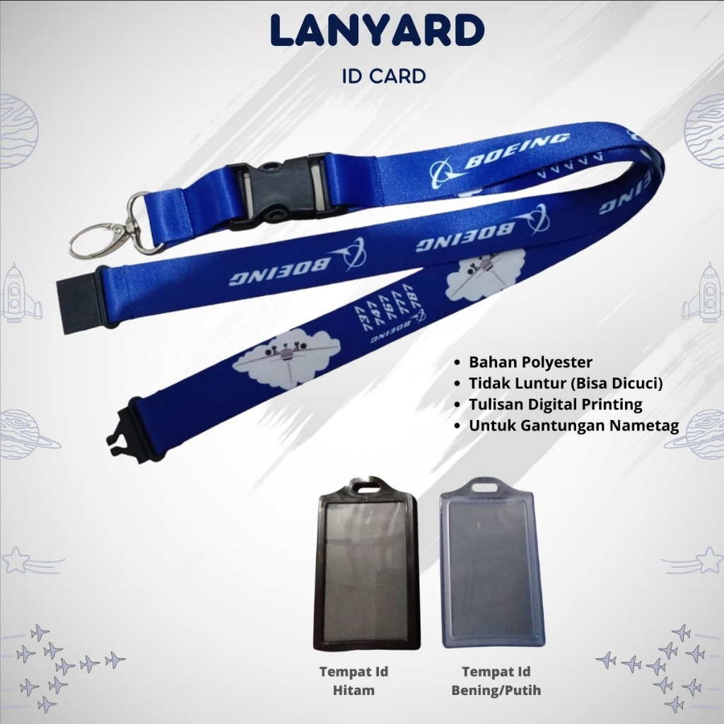

BOEING 737 747 767 777 787 2,5 cm BIRU Original + ID card nama 2 slot BISA COD Lanyard / Gantungan ID kantor ANTI LUNTUR BEST SELLER