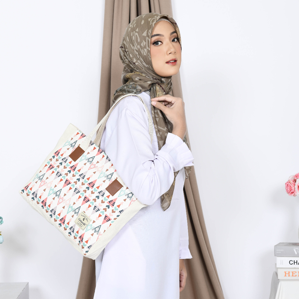 TAS TOTE BAG WANITA RESLETING / TAS TOTE KANVAS tebal LANDSCAPE untuk BELANJA KULIAH BISA CUSTOM SAB