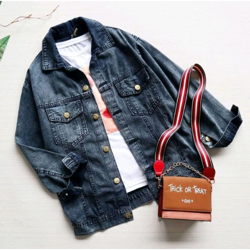 ( JUMBO ) JAKET JEANS WANITA HITAM SNOW // JAKET JEANS WANITA BIRU SNOW // JAKET JEANS WANITA JUMBO