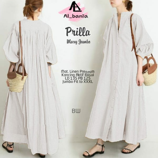 Prilla Maxy Jumbo Dress Gamis jumbo Muslim Linen Premium Original Albania