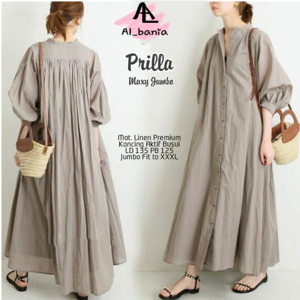 Prilla Maxy Jumbo Dress Gamis jumbo Muslim Linen Premium Original Albania