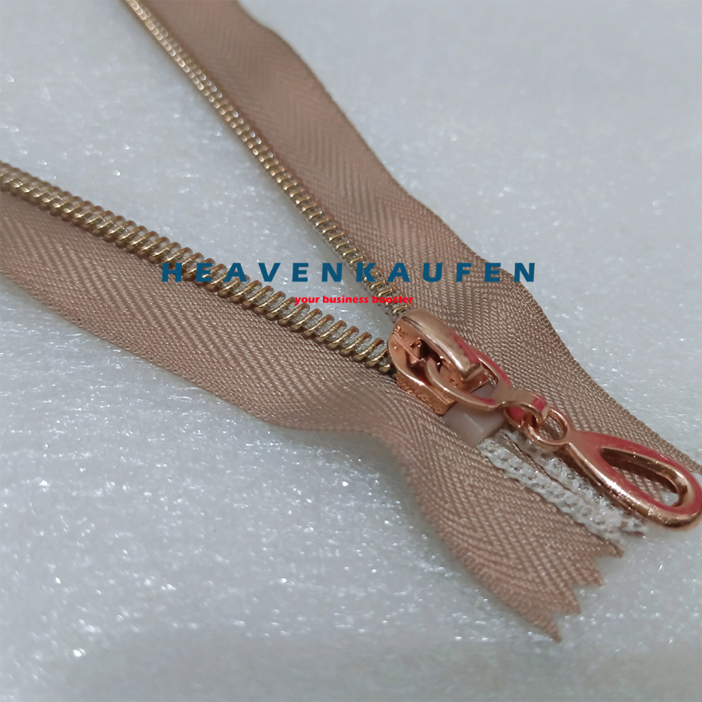 Resleting Zipper Ritsleting 15 cm Coil Gigi Halus Cream - Rose Gold Set Close - End