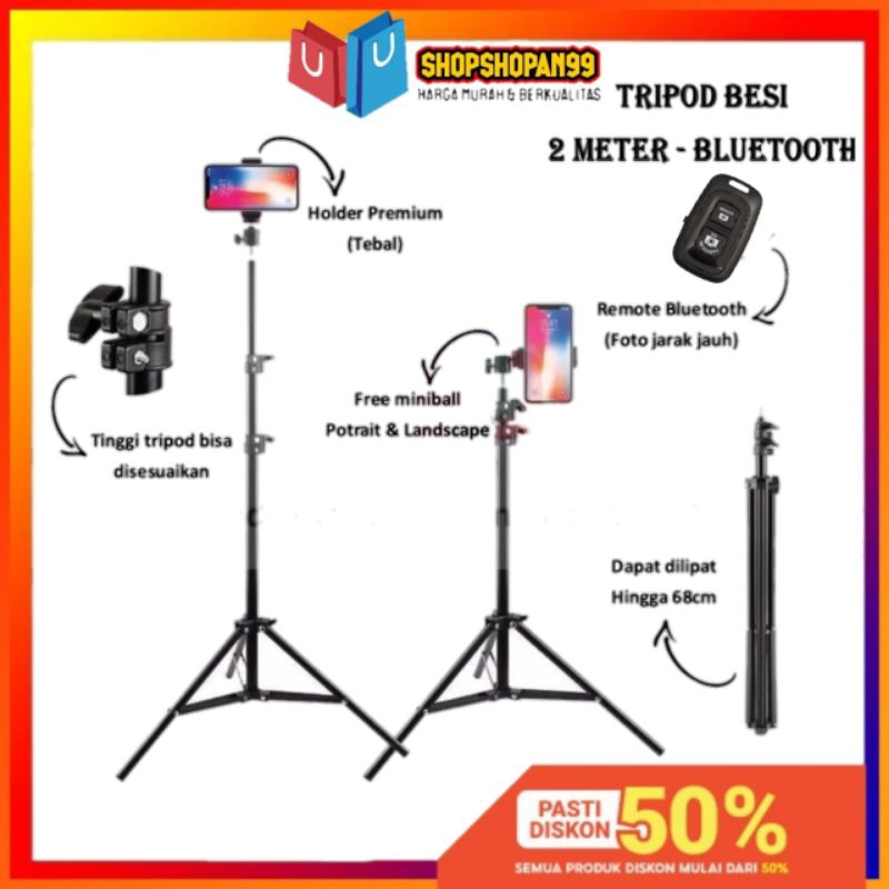 Tripod 2.1 Meter Bahan Besi Alumunium Stand HP Tripod HP &amp; Kamera