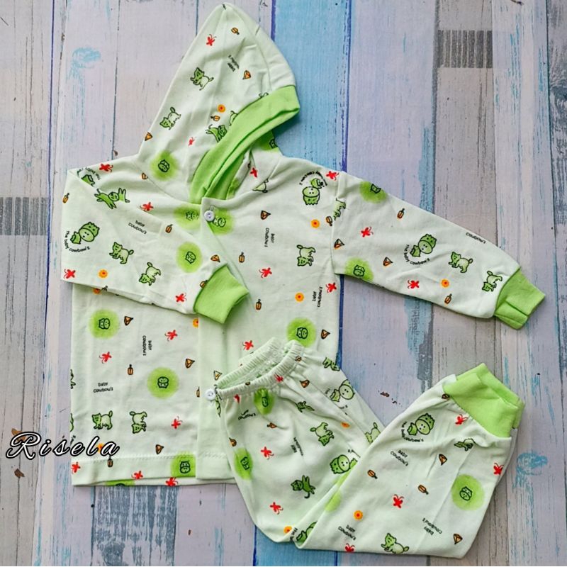 Setelan Baju Bayi Tidur Kancing Depan hoodie 1-18 bulan