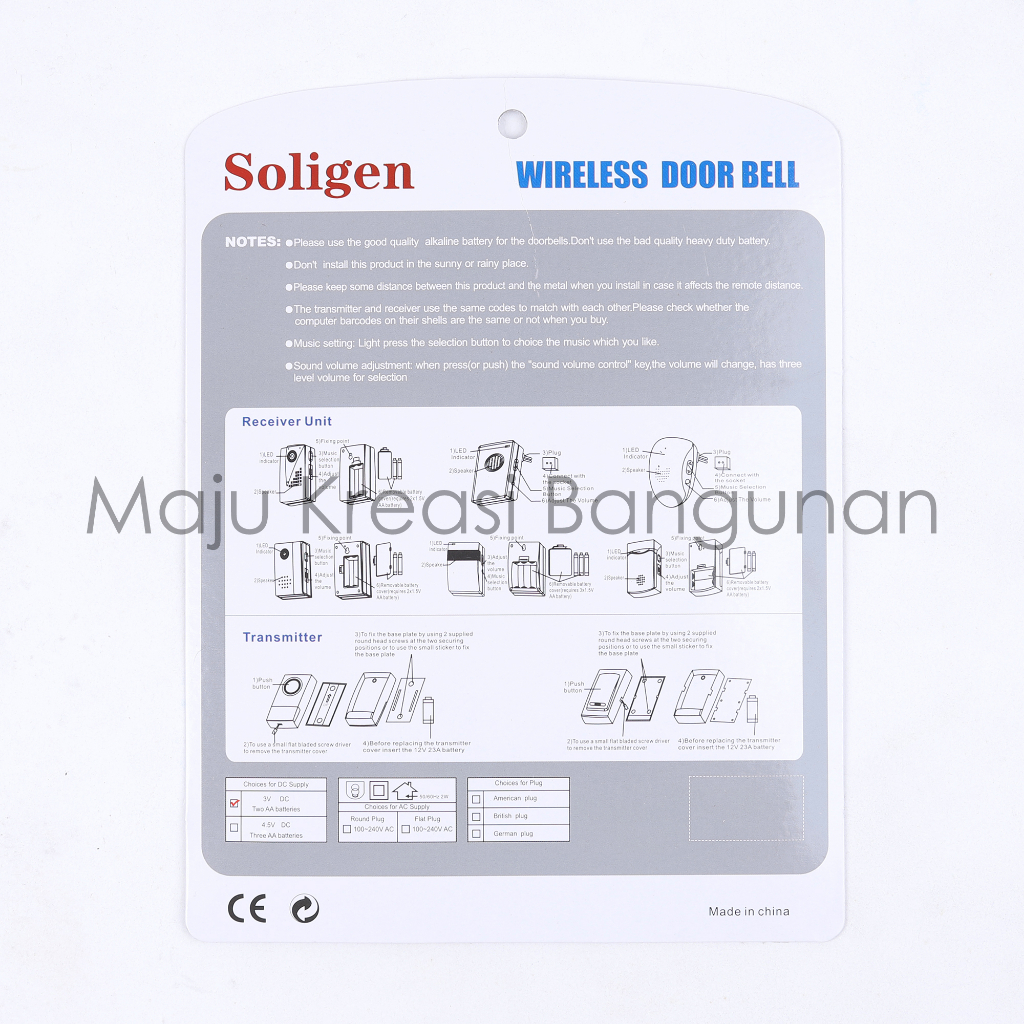 Bel Pintu Rumah Soligen V006B Door Bell Wireless LED Pagar Kantor Tanpa Kabel Doorbell Remote 38 Pilihan Suara Lagu Musik
