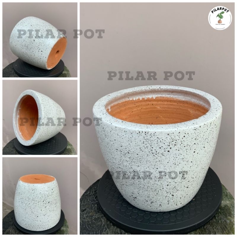 POT BUNGA TANAMAN GERABAH TANAH LIAT MOTIF SPRINKLE PUTIH D22 - SPRINKLE PUTIH