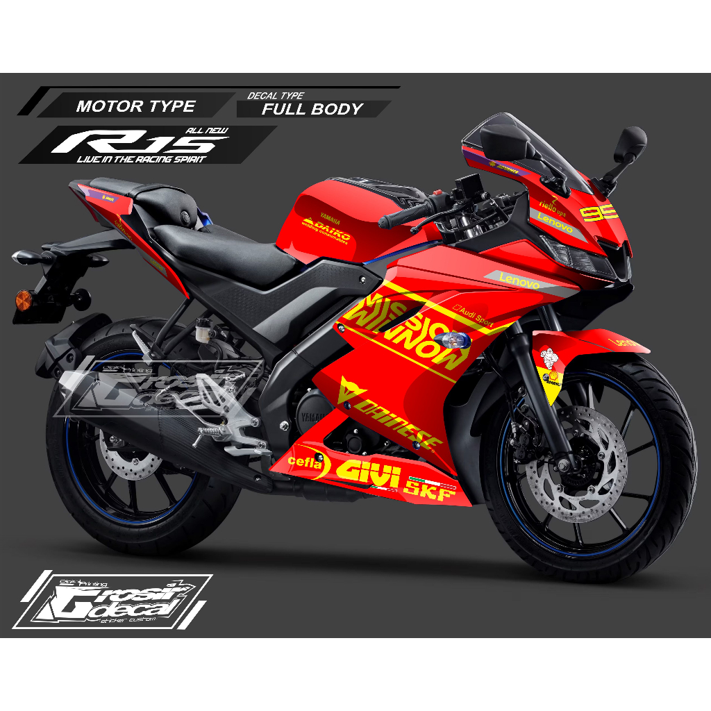 Decal Sticker Yamaha R15 V3 Merah Full Body Sticker Yamaha R15 V3 Fullbody