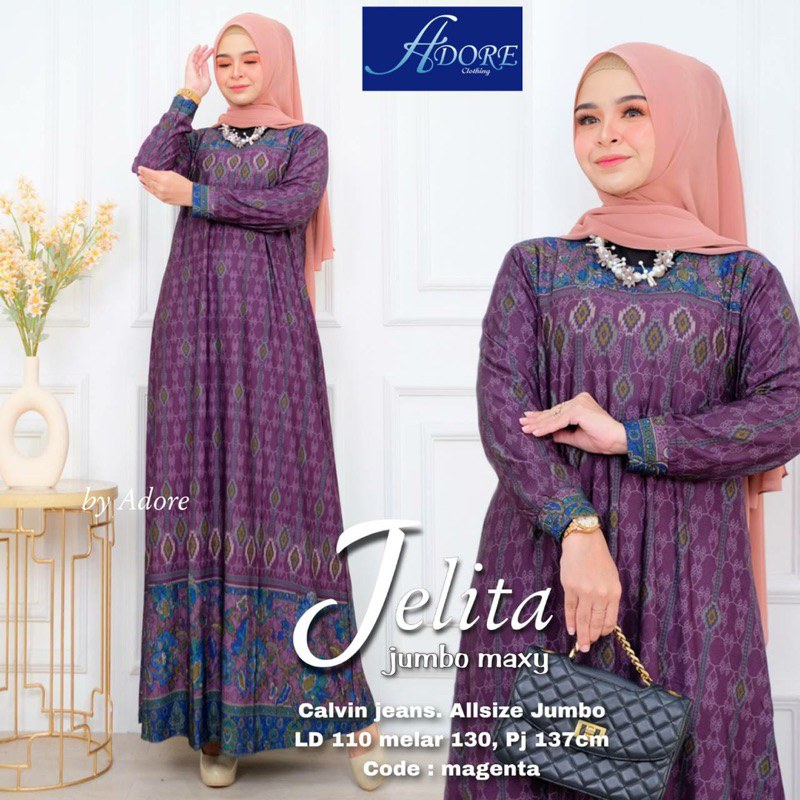 Gamis jumbo Jelita maxy bahan calvin jeans LD 110-130