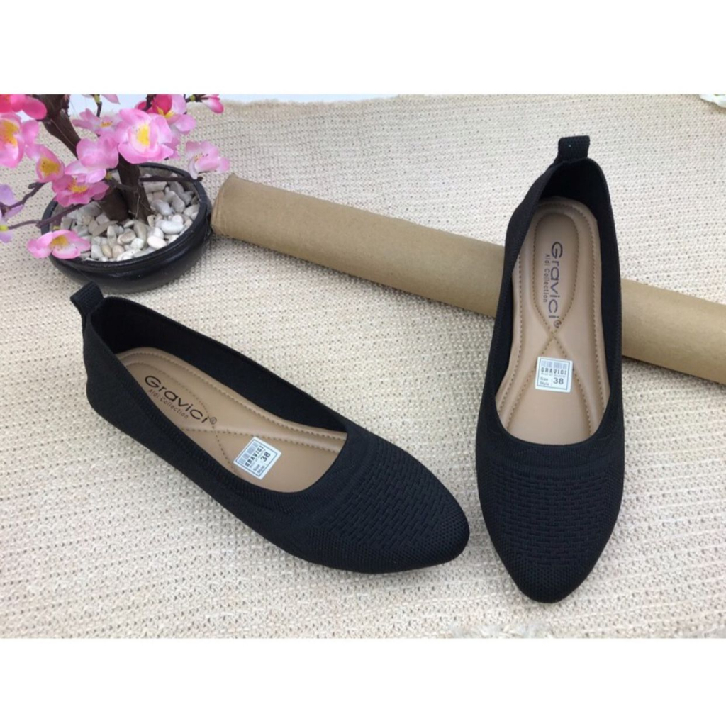 ALLshoes Sepatu flat import wanita Sepatu balet rajut import wanita Sepatu balet karet Sepatu flat s