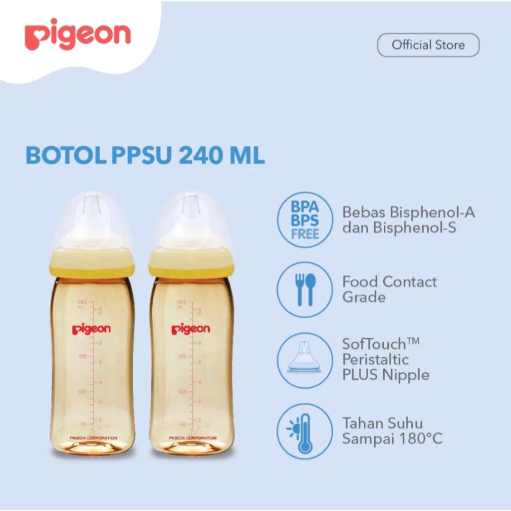 Pigeon Botol PPSU 240 ml Botol Wideneck Leher Lebar Soft Touch Peristaltic Plus Wide Neck