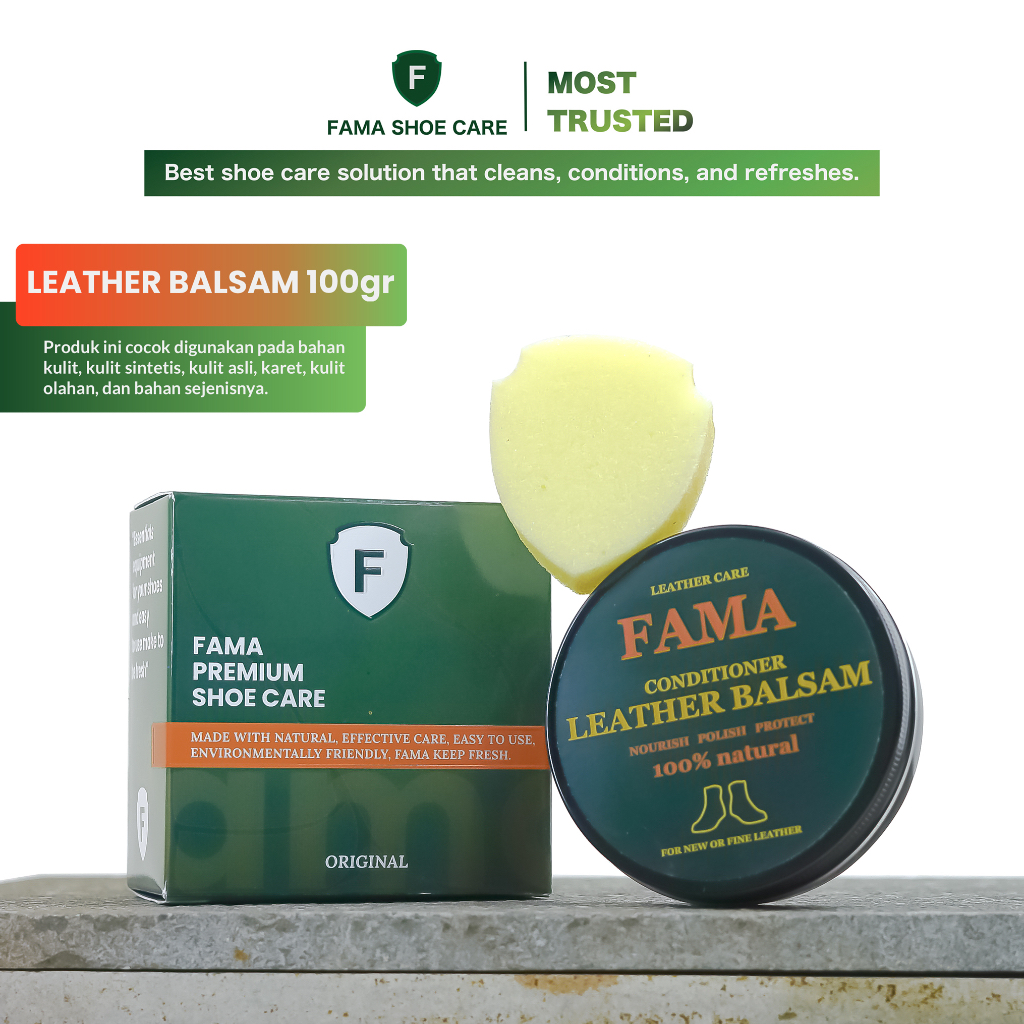 Fama Shoe Care - Leather Balsam 100gr - Bonus Spon - Leather Balm - Semir Sepatu - Fama Shoe Cleaner-Shoes Cleaner