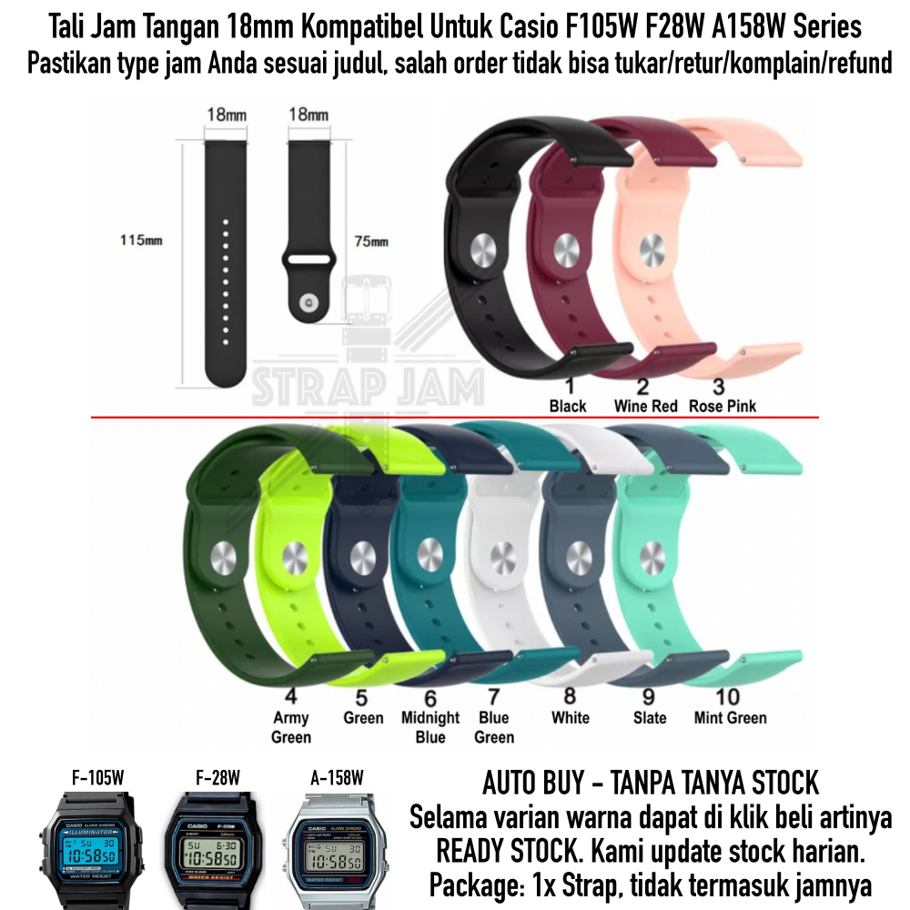 TNO Strap Casio F105W F28W A158W F-105W F-28W A-158W - Tali Jam Tangan 18mm Rubber Quick Release