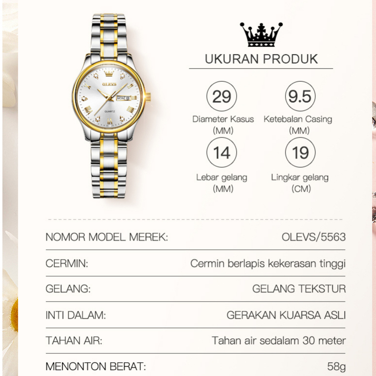 ORIGINAL OLEVS JAM TANGAN WANITA KOREA KECIL ANTI AIR ORIGINAL CEWEK KALENDER LUMINOUS WOMEN WATCH