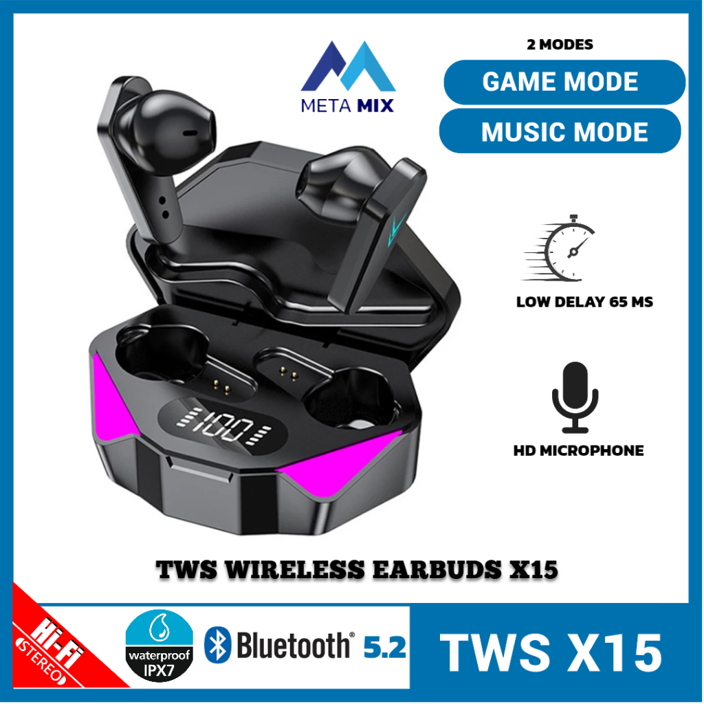 X15 TWS Earphone Headset Earbuds Wireless BT5 Gaming Music Airspro