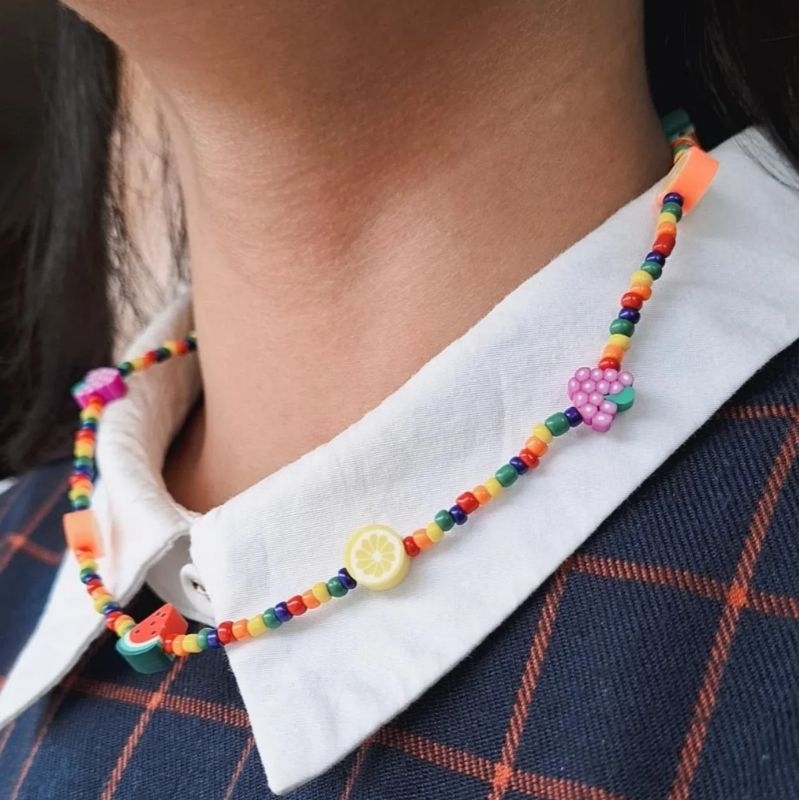 Kalung Manik Manik Rainbow Kalung Manik Buah Kalung Choker Fashion