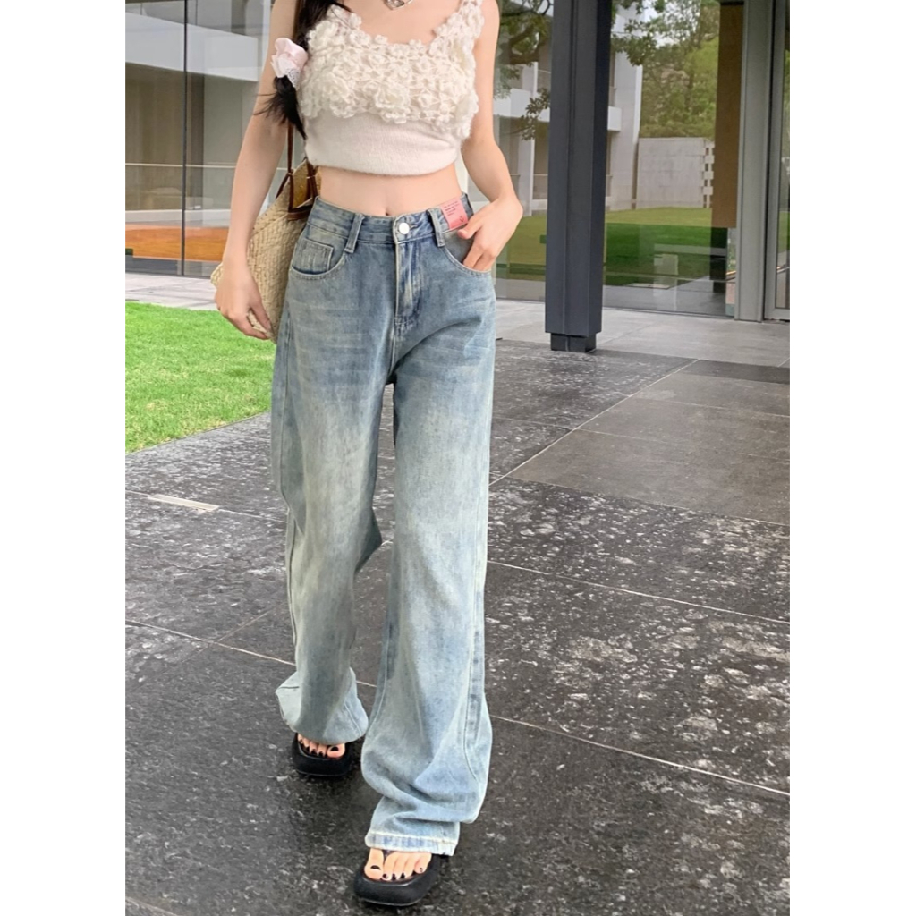 Kulot Celana Jeans Wanita Loose Highwaist Kekinian Biru Retro