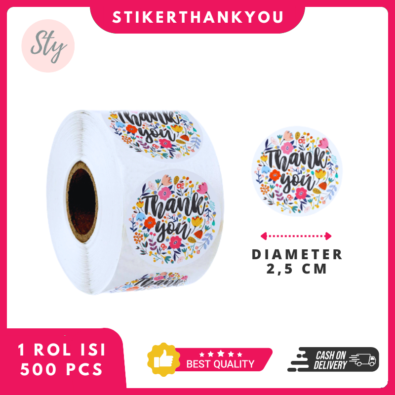 

500 Pcs/Rol Stiker Thank You Bunga Aesthetic