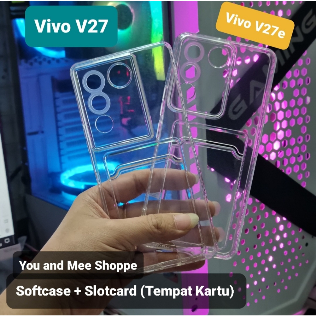 2023!! Soft Case Bening + SLOT Kartu Vivo V27 V27e Vivo Casing Slot Tempat Kartu CARD Softcase CLEAR Airbag Four Air bag Silicone Kondom Karet TPU Plastik Plastic warna Transparent 5G S Slotcard ATM SIM Acces 12 C ORI V 27 2 7 V2 7 V27 E 4G 5G ORIGINAL