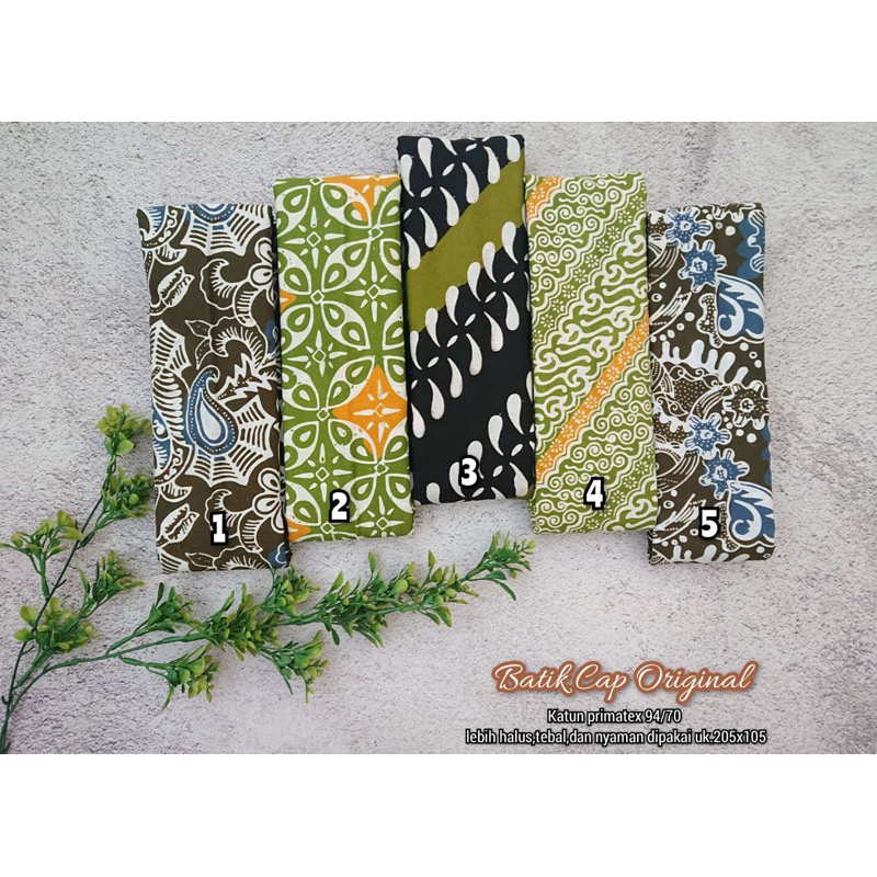 kain batik cap warna hijau daun/botol dan warna hijau army