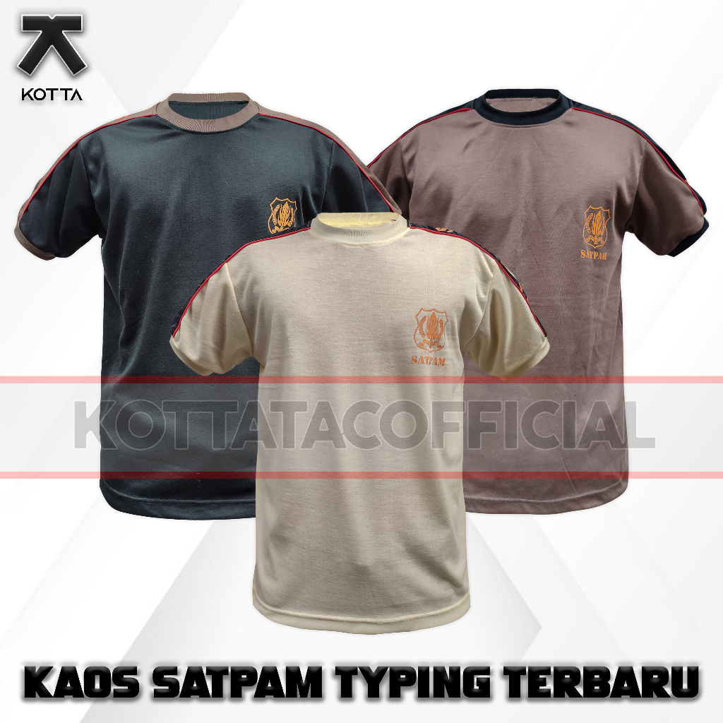 BAJU KAOS SATPAM SECURITY KOMBINASI TYPING KREM HITAM COKELAT TERBARU LENGAN PENDEK