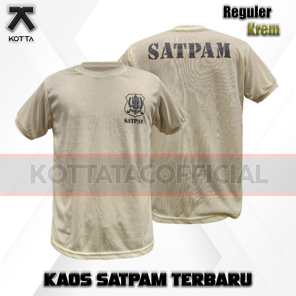 BAJU KAOS SATPAM SECURITY KOMBINASI TYPING KREM HITAM COKELAT TERBARU LENGAN PENDEK