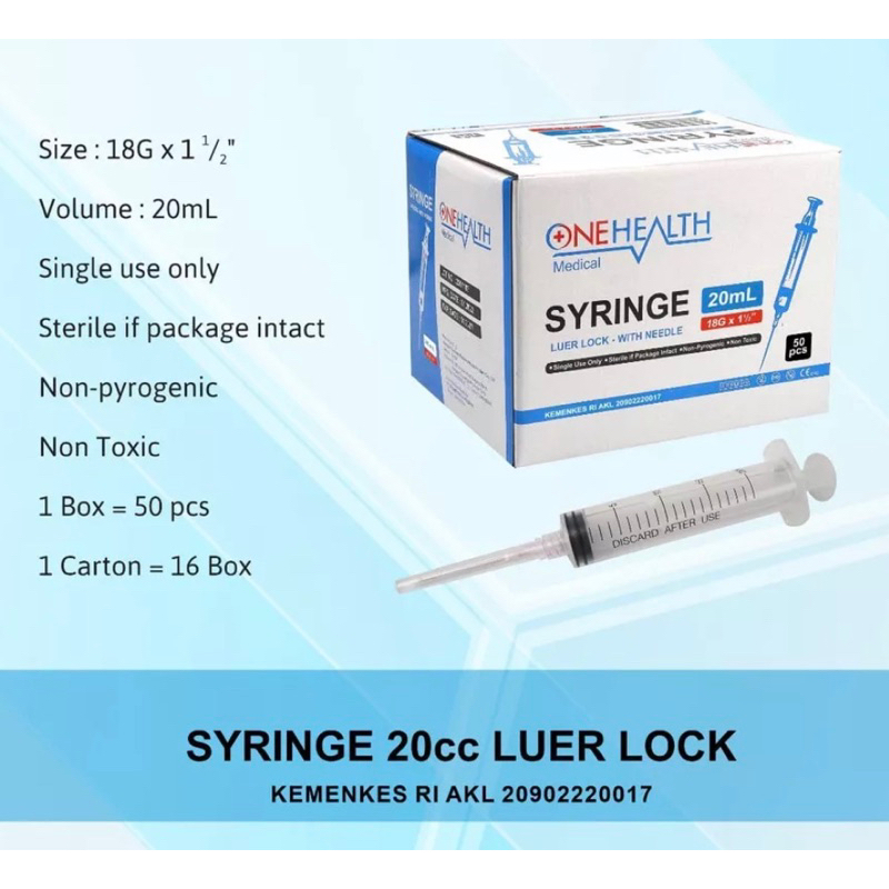 disposable syringe  20ML / spuit 20cc / spuit 20cc / jarum suntik onehealth 20ml 20cc