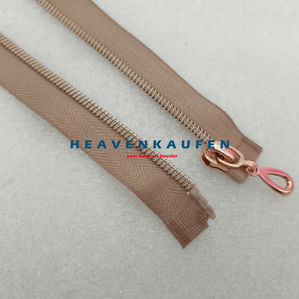 Resleting Zipper Ritsleting 50 cm Type Gigi Coil Halus Warna Cream - Rose Gold Set Open - End