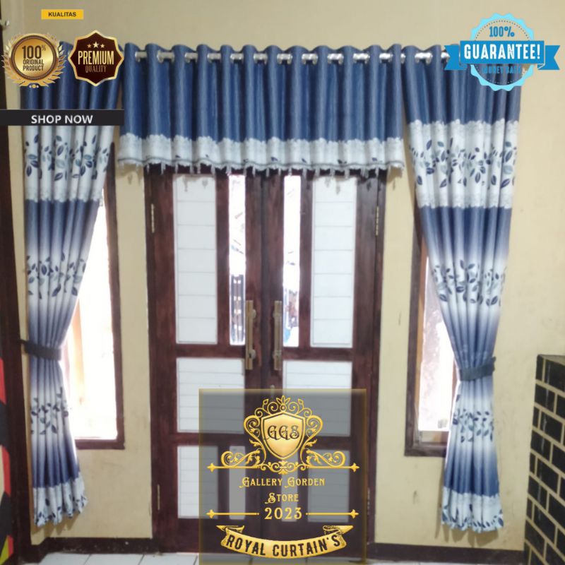 Gorden 1 set lengkap Gorden ruang tamu paket komplit Gordeng poni loster atas pintu Gordyn murah pro