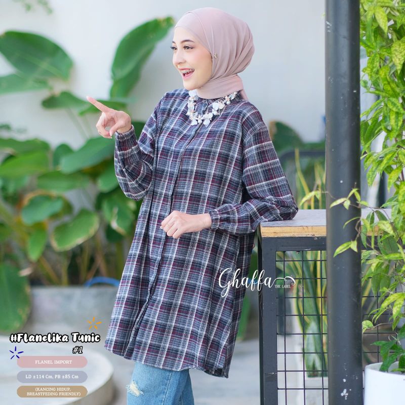 FLANELIKA TUNIK BY GHAFFA THE LABEL / TUNIK MOTIF MUSLIMAH / Kemeja flanel wanita