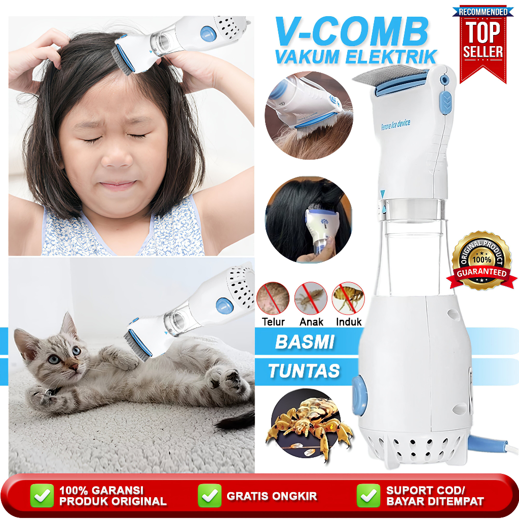 Sisir Kutu Elektrik V Comb Vakum Alat Pembersih Kutu Rambut Dan Telurnya
