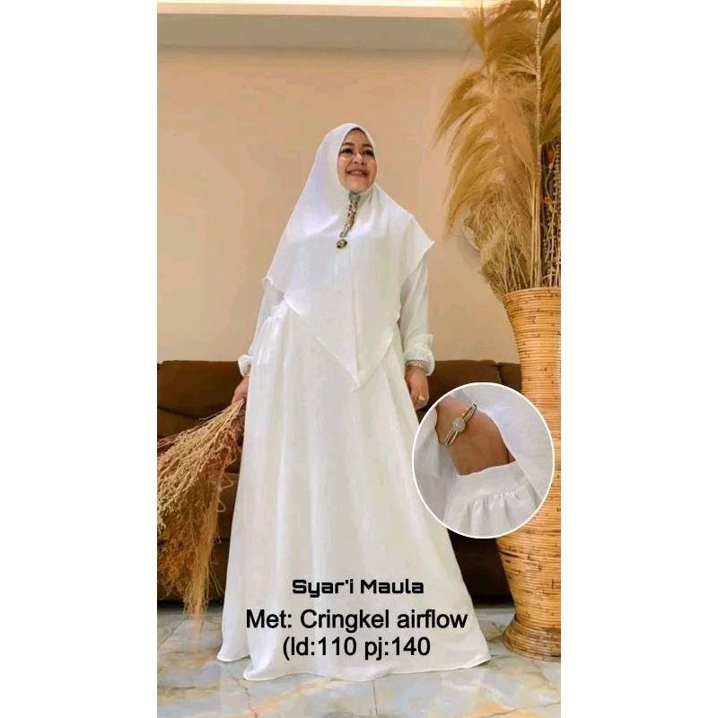 Set Gamis Syari untuk Haji dan Umroh, Set muslimah warna putih, set syari Inara. Set Gamis cantik pr