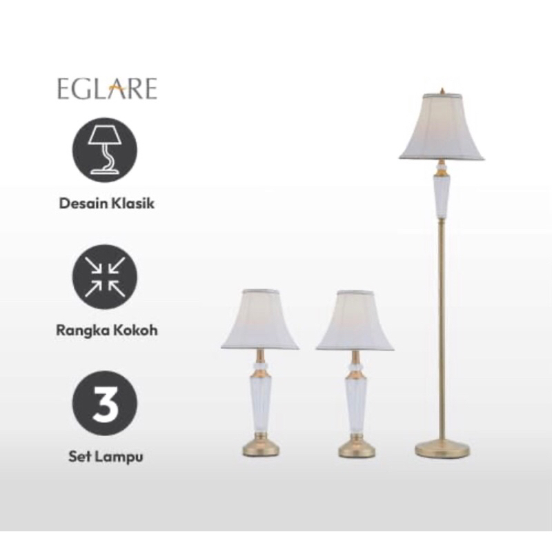 EGLARE COMBO SET HARPER BRASS LAMPU MEJA DAN LANTAI 3-SET E-27/ COMBO SET/ LAMPU TIDUR/ LAMPU NAKAS/LAMPU FLOOR/LAMPU HIAS LANTAI