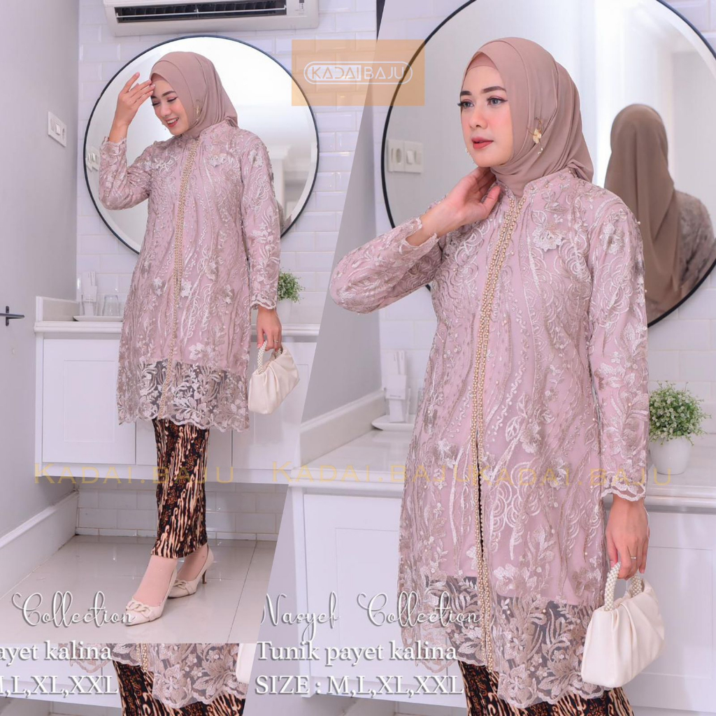 Tunik kebaya kurung melayu payet mutiara | Kebaya modern | Baju outfit pesta kekinian pesta pernikahan kondangan tunangan modis dan cantik