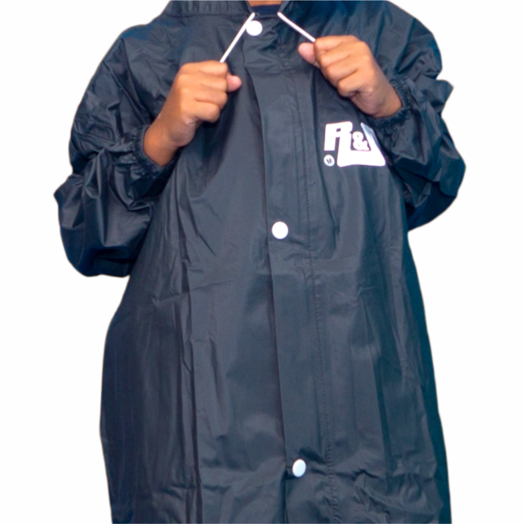 R&amp;A - Jas Hujan Setelan Anak SD / Mantel Anak Laki laki Perempuan / Raincoat Bahan PVC NYLON Hitam Premium