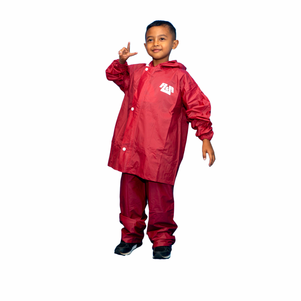 R&amp;A - Jas Hujan Setelan Anak SD / Mantel Anak Laki laki Perempuan / Raincoat Bahan PVC NYLON Merah Premium