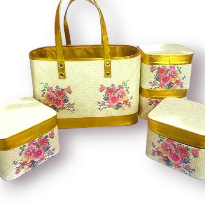 Set tas keben anyaman pandan isi 4 keben