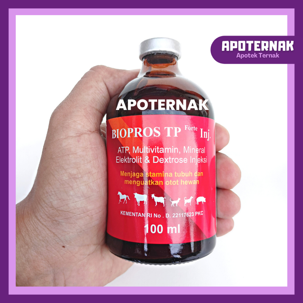 BIOPROS TP FORTE 100 ml | ATP Vitamin Mineral Penguat Otot Hewan Sapi Kambing Domba Kerbau Ambruk | Like Cardiofit | Vadco