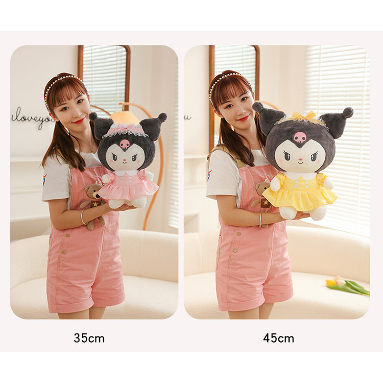 Mainan Boneka Anak Perempuan Pakai Rok Boneka Karakter Kartun Sanrio Kuromi My Melodi Bahan Plush Halus Lembut Ukuran 35cm