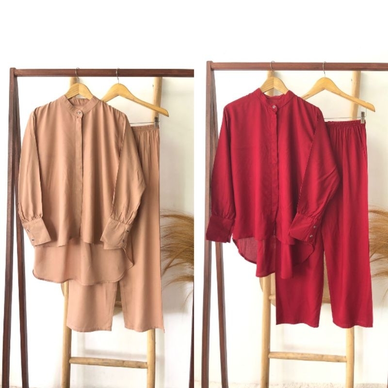 Risty Daily Wear Setelan Muslim Setelan Wanita Polos Rayon Premium (Kemeja Lengan Panjang Celana Kul