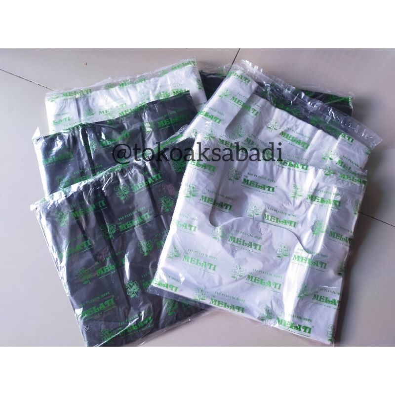 KANTONG PLASTIK KRESEK HITAM/ PUTIH MEREK MELATI UK 28×48 /KERESEK HITAM /KRESEK PUTIH /PLASTIK KRES