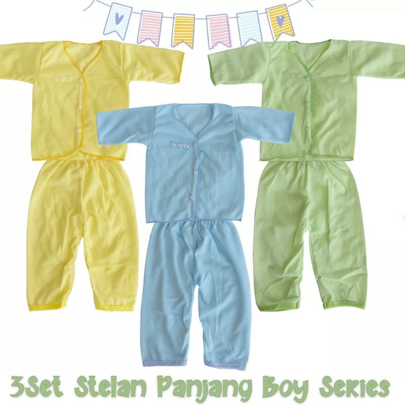 3 Set setelan baju bayi harian Newborn polos laki laki perempuan baju bayi panjang